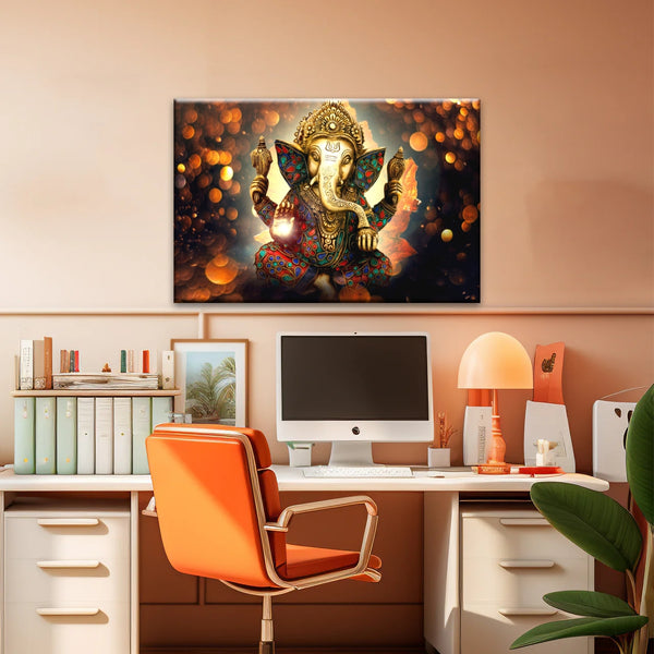 Ganesha God-Golden Bronze Statue Of Lord Ganesha Hinduism Canvas Prints