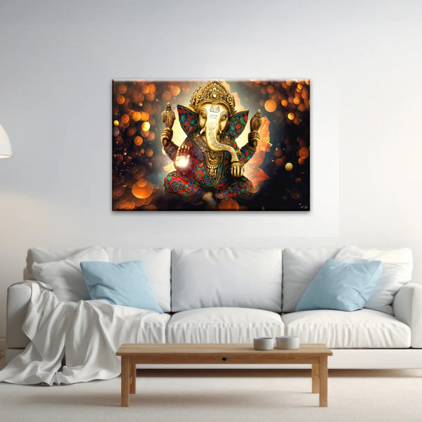 Ganesha God-Golden Bronze Statue Of Lord Ganesha Hinduism Canvas Prints