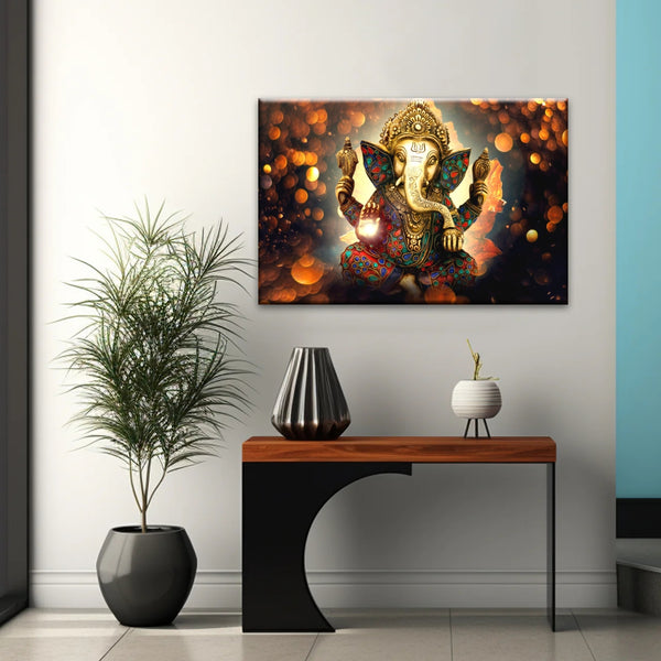 Ganesha God-Golden Bronze Statue Of Lord Ganesha Hinduism Canvas Prints