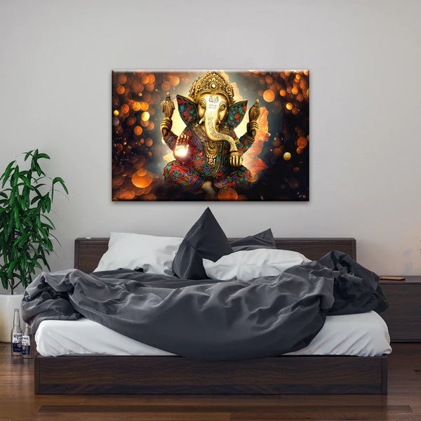 Ganesha God-Golden Bronze Statue Of Lord Ganesha Hinduism Canvas Prints