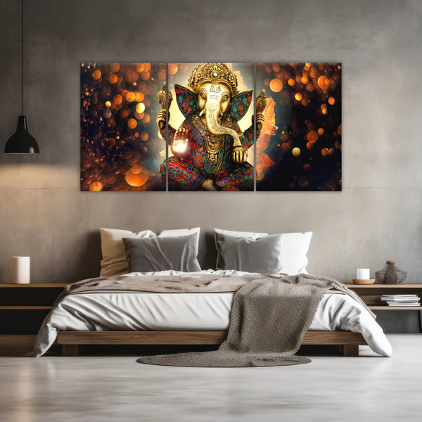 Ganesha God-Golden Bronze Statue Of Lord Ganesha Hinduism Canvas Prints