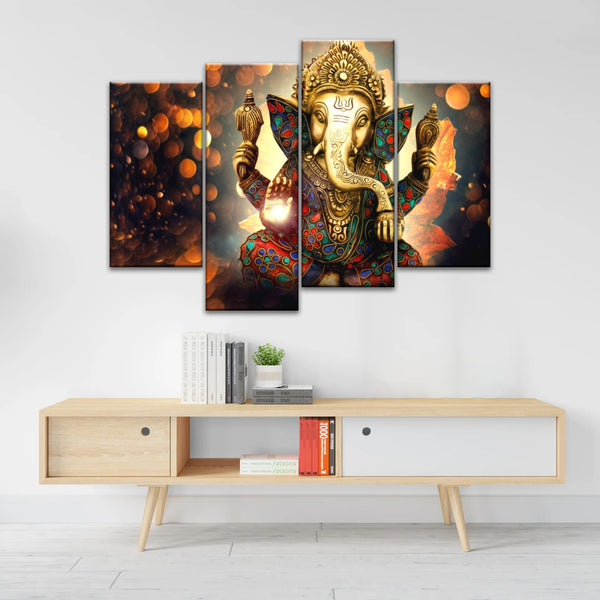 Ganesha God-Golden Bronze Statue Of Lord Ganesha Hinduism Canvas Prints