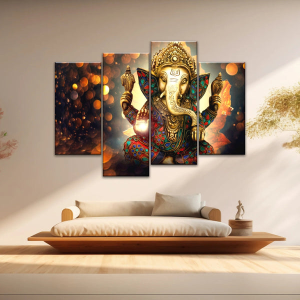 Ganesha God-Golden Bronze Statue Of Lord Ganesha Hinduism Canvas Prints