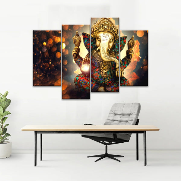 Ganesha God-Golden Bronze Statue Of Lord Ganesha Hinduism Canvas Prints