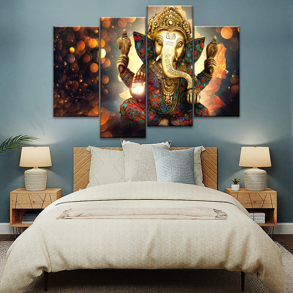 Ganesha God-Golden Bronze Statue Of Lord Ganesha Hinduism Canvas Prints