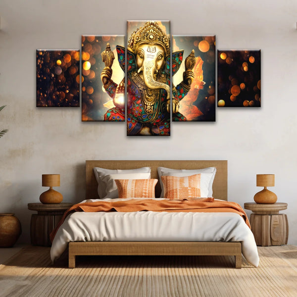 Ganesha God-Golden Bronze Statue Of Lord Ganesha Hinduism Canvas Prints