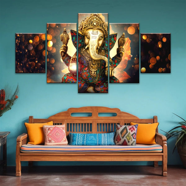 Ganesha God-Golden Bronze Statue Of Lord Ganesha Hinduism Canvas Prints