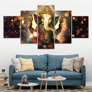 Ganesha God-Golden Bronze Statue Of Lord Ganesha Hinduism Canvas Prints