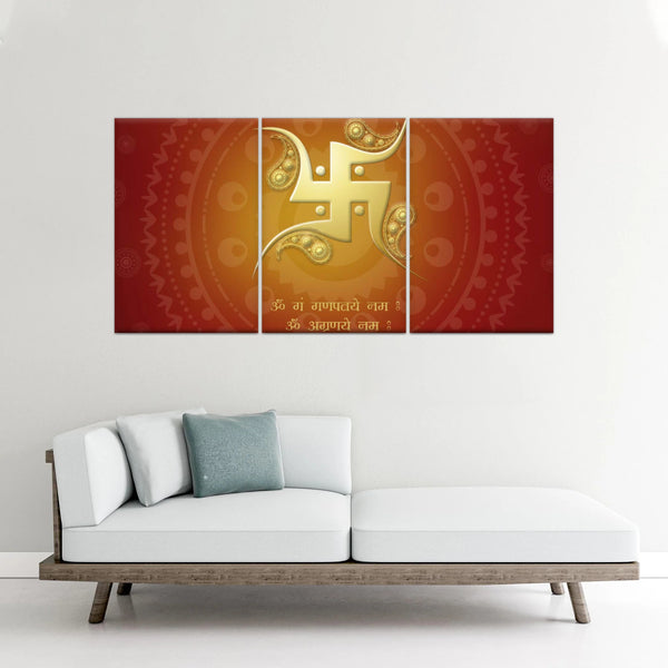 Hinduismus, rotes und gelbes Sanskrit-Swastika-Symbol, Hinduismus-Wandkunst-Dekor