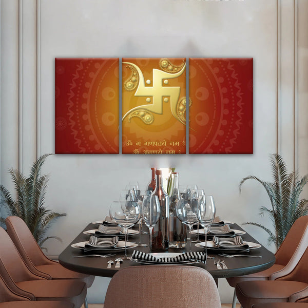 Décoration murale hindouiste avec symbole svastika sanskrit rouge et jaune