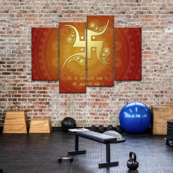 Hinduism Red And Yellow Sanskrit Swastika Symbol Hinduism Wall Art Decor