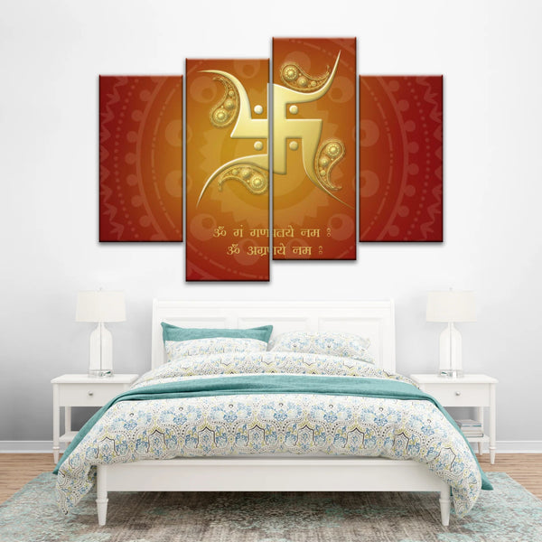 Hinduism Red And Yellow Sanskrit Swastika Symbol Hinduism Wall Art Decor