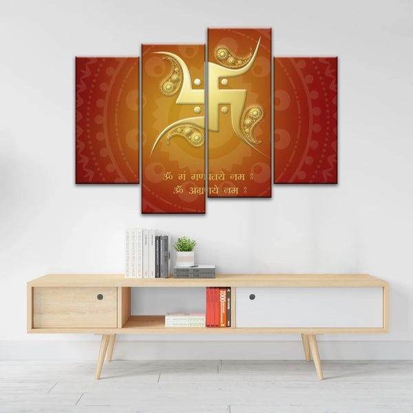 Hinduism Red And Yellow Sanskrit Swastika Symbol Hinduism Wall Art Decor