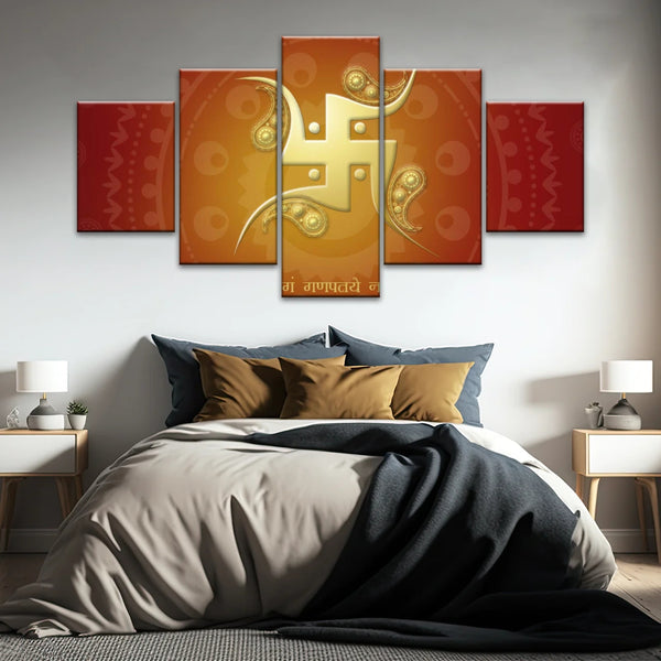 Hinduism Red And Yellow Sanskrit Swastika Symbol Hinduism Wall Art Decor