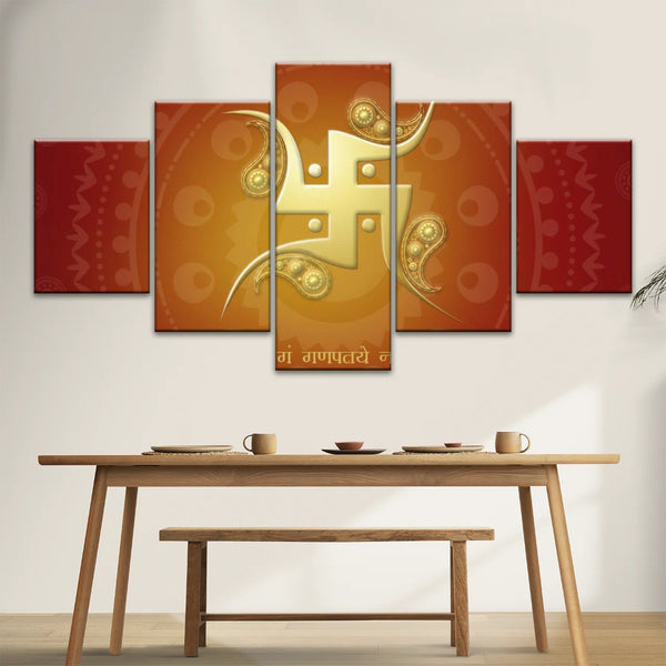 Hinduism Red And Yellow Sanskrit Swastika Symbol Hinduism Wall Art Decor