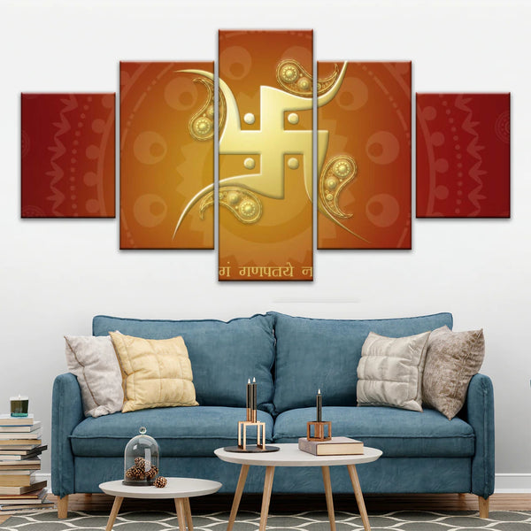 Hinduism Red And Yellow Sanskrit Swastika Symbol Hinduism Wall Art Decor