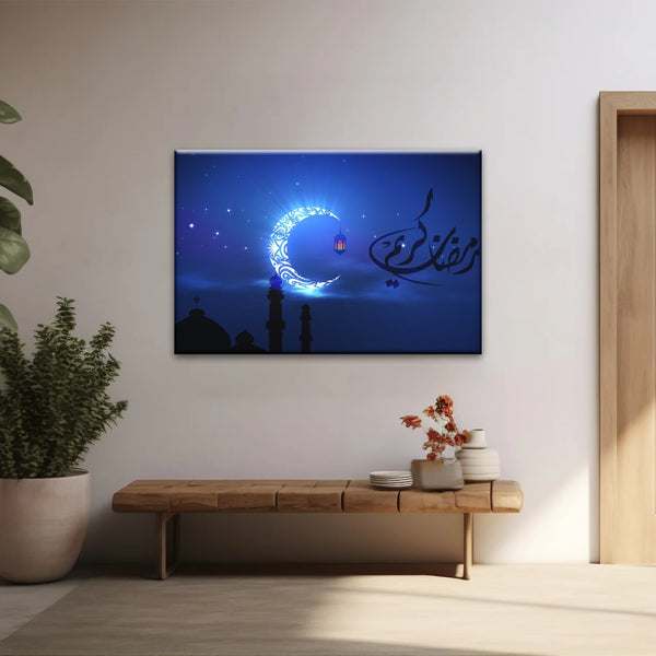 Muslim Silhouette of Faith: Illuminated in The Night Glow Islamic Wall Art Canvas