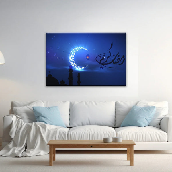 Muslim Silhouette of Faith: Illuminated in The Night Glow Islamic Wall Art Canvas