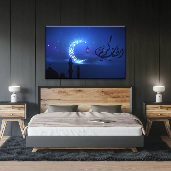 Muslim Silhouette of Faith: Illuminated in The Night Glow Islamic Wall Art Canvas