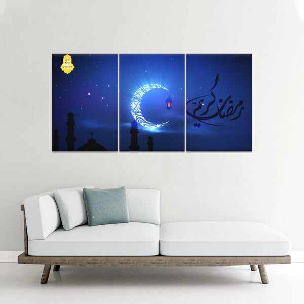 Muslim Silhouette of Faith: Illuminated in The Night Glow Islamic Wall Art Canvas