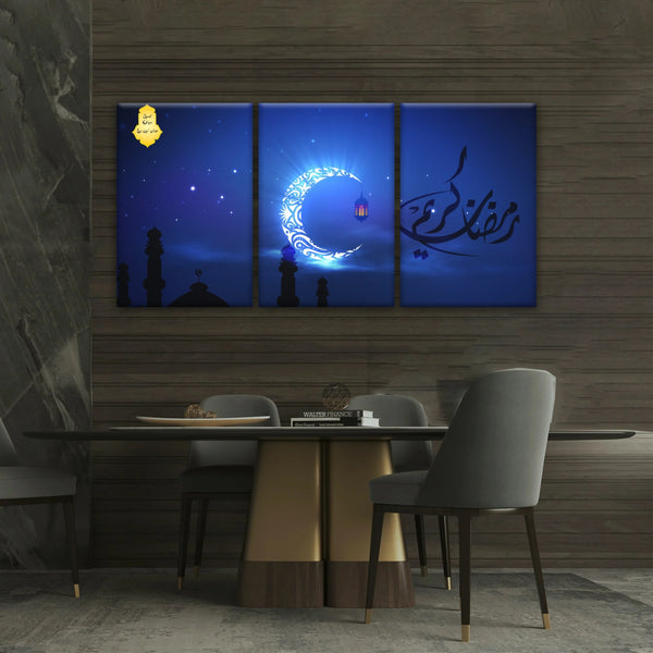 Muslim Silhouette of Faith: Illuminated in The Night Glow Islamic Wall Art Canvas