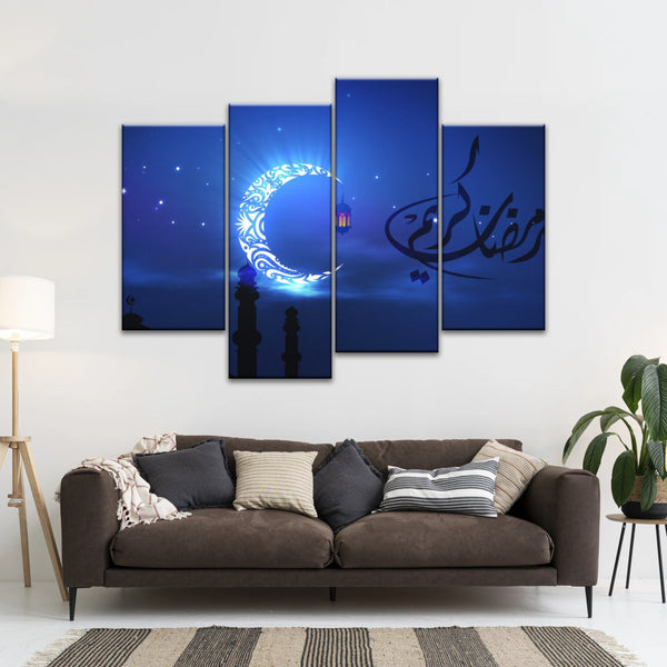 Muslim Silhouette of Faith: Illuminated in The Night Glow Islamic Wall Art Canvas