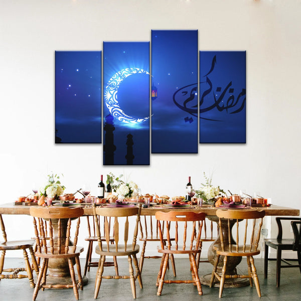 Muslim Silhouette of Faith: Illuminated in The Night Glow Islamic Wall Art Canvas