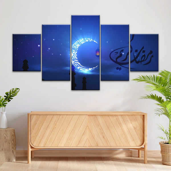 Muslim Silhouette of Faith: Illuminated in The Night Glow Islamic Wall Art Canvas