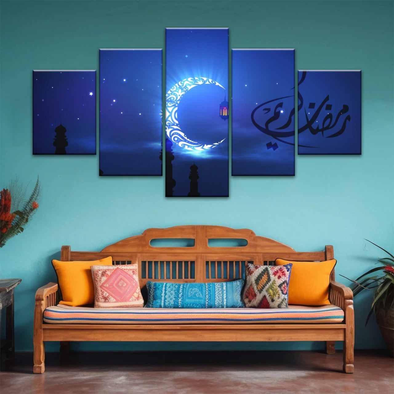 Muslim Silhouette of Faith: Illuminated in The Night Glow Islamic Wall Art Canvas