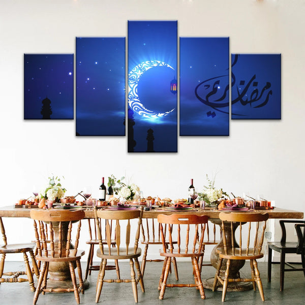 Muslim Silhouette of Faith: Illuminated in The Night Glow Islamic Wall Art Canvas